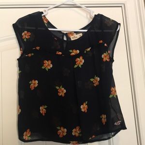 Navy sheer Hollister floral crop top
